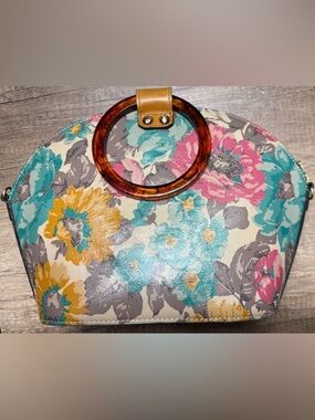 Patricia Nash First Bloom Leather Handbag Ring Handle Crossbody Satchel Purse